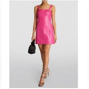 Rotate Herlina Mini Dress Size 8‎ Fuchsia Faux Leather Square Neck NWT